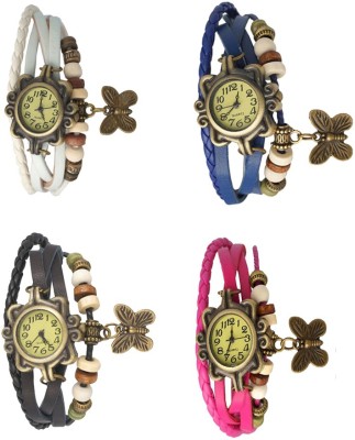 NS18 Vintage Butterfly Rakhi Combo of 4 White, Black, Blue And Pink Analog Watch  - For Women   Watches  (NS18)