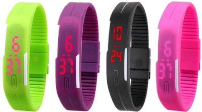 NS18 Silicone Led Magnet Band Combo of 4 Green, Purple, Black And Pink Digital Watch  - For Boys & Girls   Watches  (NS18)