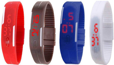 NS18 Silicone Led Magnet Band Combo of 4 Red, Brown, Blue And White Digital Watch  - For Boys & Girls   Watches  (NS18)