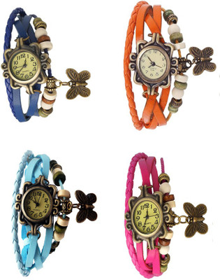 

Kissu Vintage Rakhi Combo of 4 Blue, Sky Blue, Orange And Pink Watch - For Women