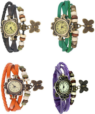 

Kissu Vintage Rakhi Combo of 4 Black, Orange, Green And Purple Watch - For Women