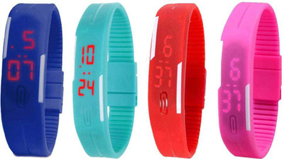 

NS18 Silicone Led Magnet Band Watch Combo of 4 Blue, Sky Blue, Red And Pink Watch - For Couple