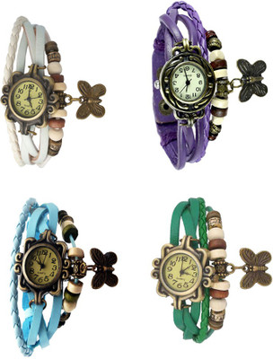

NS18 Vintage Butterfly Rakhi Combo of 4 White, Sky Blue, Purple And Green Watch - For Women