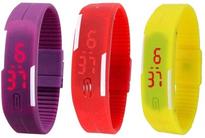 NS18 Silicone Led Magnet Band Combo of 3 Purple, Red And Yellow Digital Watch  - For Boys & Girls   Watches  (NS18)