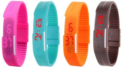 NS18 Silicone Led Magnet Band Combo of 4 Pink, Sky Blue, Orange And Brown Digital Watch  - For Boys & Girls   Watches  (NS18)