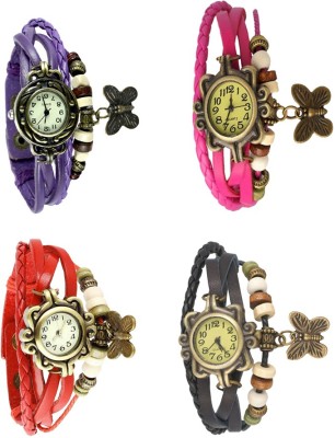 NS18 Vintage Butterfly Rakhi Combo of 4 Purple, Red, Pink And Black Analog Watch  - For Women   Watches  (NS18)
