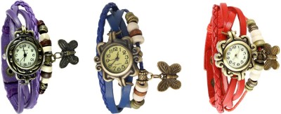 NS18 Vintage Butterfly Rakhi Watch Combo of 3 Purple, Blue And Red Analog Watch  - For Women   Watches  (NS18)