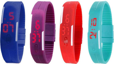 

Kissu Led Magnet Band Combo of 4 Blue, Purple, Red And Sky Blue Watch - For Men & Women