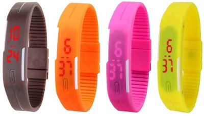 NS18 Silicone Led Magnet Band Combo of 4 Brown, Orange, Pink And Yellow Digital Watch  - For Boys & Girls   Watches  (NS18)