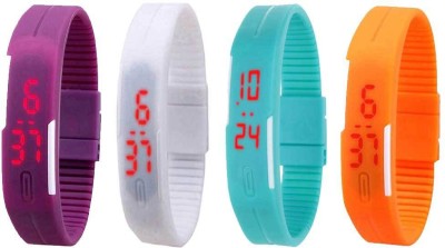 NS18 Silicone Led Magnet Band Combo of 4 Purple, White, Sky Blue And Orange Digital Watch  - For Boys & Girls   Watches  (NS18)