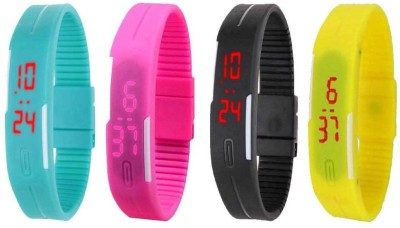 NS18 Silicone Led Magnet Band Combo of 4 Sky Blue, Pink, Black And Yellow Digital Watch  - For Boys & Girls   Watches  (NS18)