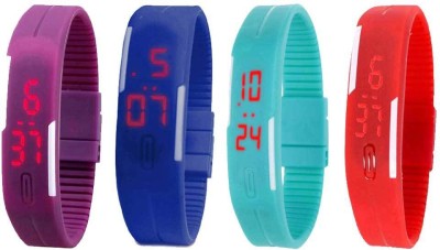 NS18 Silicone Led Magnet Band Watch Combo of 4 Purple, Blue, Sky Blue And Red Digital Watch  - For Couple   Watches  (NS18)