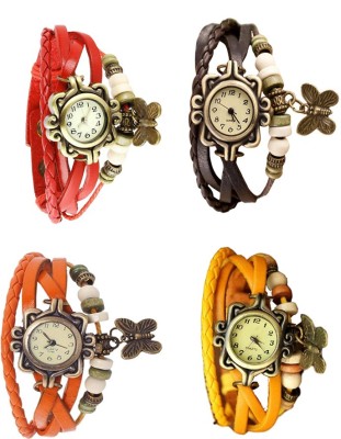 NS18 Vintage Butterfly Rakhi Combo of 4 Red, Orange, Brown And Yellow Analog Watch  - For Women   Watches  (NS18)