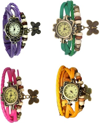 NS18 Vintage Butterfly Rakhi Combo of 4 Purple, Pink, Green And Yellow Analog Watch  - For Women   Watches  (NS18)