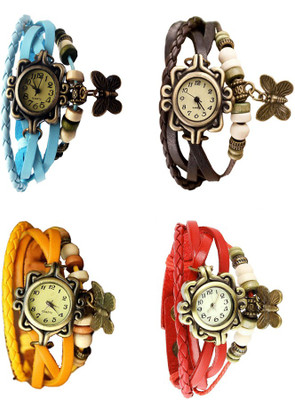 

Kissu Vintage Rakhi Combo of 4 Sky Blue, Yellow, Brown And Red Watch - For Women