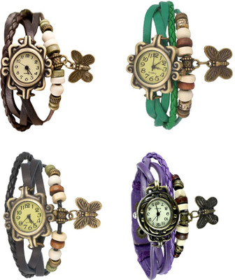 

Kissu Vintage Rakhi Combo of 4 Brown, Black, Green And Purple Watch - For Women