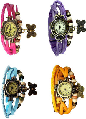 

Kissu Vintage Rakhi Combo of 4 Pink, Sky Blue, Purple And Yellow Watch - For Women