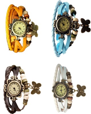 NS18 Vintage Butterfly Rakhi Combo of 4 Yellow, Brown, Sky Blue And White Analog Watch  - For Women   Watches  (NS18)