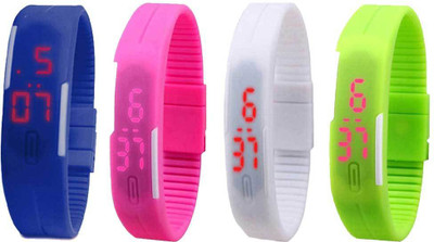 

Kissu Led Magnet Band Combo of 4 Blue, Pink, White And Green Watch - For Men & Women