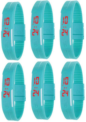 

NS18 Silicone Led Magnet Band Combo of 6 Sky Blue Watch - For Boys & Girls