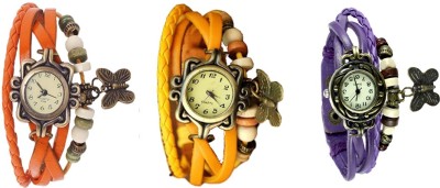 NS18 Vintage Butterfly Rakhi Watch Combo of 3 Orange, Yellow And Purple Analog Watch  - For Women   Watches  (NS18)