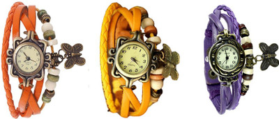 

NS18 Vintage Butterfly Rakhi Watch Combo of 3 Orange, Yellow And Purple Watch - For Women