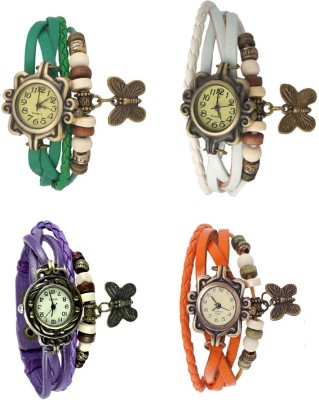 NS18 Vintage Butterfly Rakhi Combo of 4 Green, Purple, White And Orange Analog Watch  - For Women   Watches  (NS18)