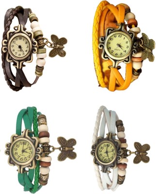 NS18 Vintage Butterfly Rakhi Combo of 4 Brown, Green, Yellow And White Analog Watch  - For Women   Watches  (NS18)