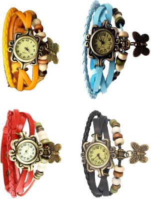 NS18 Vintage Butterfly Rakhi Combo of 4 Yellow, Red, Sky Blue And Black Analog Watch  - For Women   Watches  (NS18)