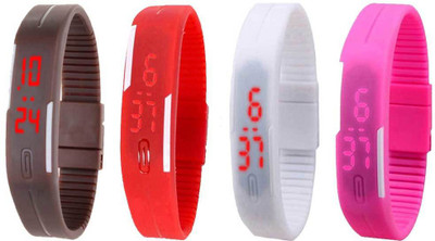

NS18 Silicone Led Magnet Band Watch Combo of 4 Brown, Red, White And Pink Watch - For Couple