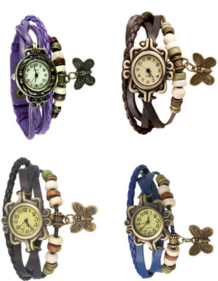 

Kissu Vintage Rakhi Combo of 4 Purple, Black, Brown And Blue Watch - For Women