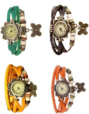 NS18 Vintage Butterfly Rakhi Combo of 4 Green, Yellow, Brown And Orange Analog Watch  - For Women   Watches  (NS18)