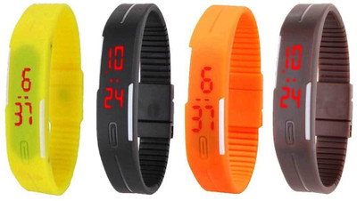 

NS18 Silicone Led Magnet Band Combo of 4 Yellow, Black, Orange And Brown Watch - For Boys & Girls