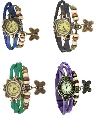 

NS18 Vintage Butterfly Rakhi Combo of 4 Blue, Green, Black And Purple Watch - For Women