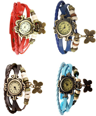 

Kissu Vintage Rakhi Combo of 4 Red, Brown, Blue And Sky Blue Watch - For Women