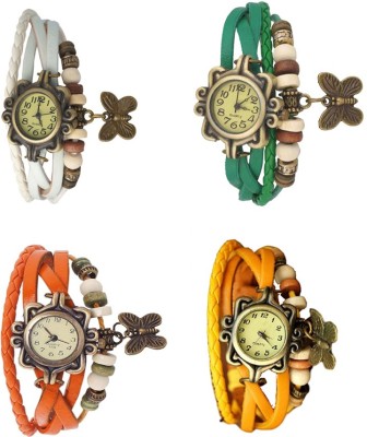NS18 Vintage Butterfly Rakhi Combo of 4 White, Orange, Green And Yellow Analog Watch  - For Women   Watches  (NS18)