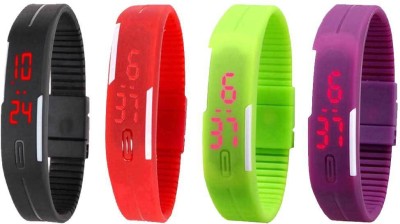 NS18 Silicone Led Magnet Band Watch Combo of 4 Black, Red, Green And Purple Digital Watch  - For Couple   Watches  (NS18)