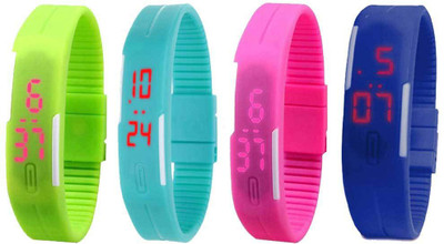 

NS18 Silicone Led Magnet Band Combo of 4 Green, Sky Blue, Pink And Blue Watch - For Boys & Girls