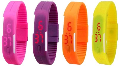 NS18 Silicone Led Magnet Band Combo of 4 Pink, Purple, Orange And Yellow Digital Watch  - For Boys & Girls   Watches  (NS18)