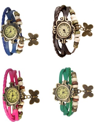 NS18 Vintage Butterfly Rakhi Combo of 4 Blue, Pink, Brown And Green Analog Watch  - For Women   Watches  (NS18)