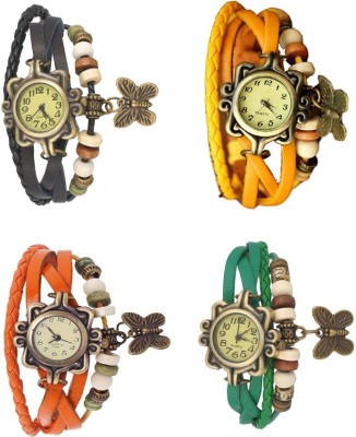NS18 Vintage Butterfly Rakhi Combo of 4 Black, Orange, Yellow And Green Analog Watch  - For Women   Watches  (NS18)