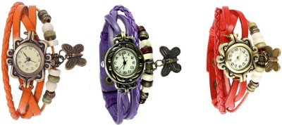 NS18 Vintage Butterfly Rakhi Watch Combo of 3 Orange, Purple And Red Analog Watch  - For Women   Watches  (NS18)