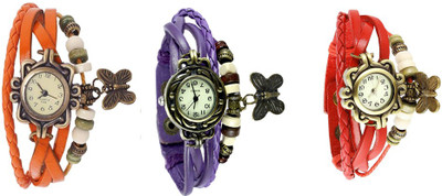 

Kissu Vintage Rakhi Watch Combo of 3 Orange, Purple And Red Watch - For Women