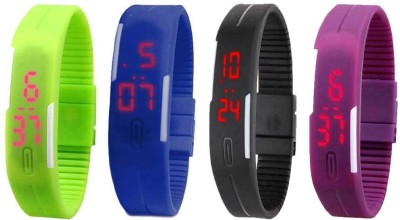 NS18 Silicone Led Magnet Band Watch Combo of 4 Green, Blue, Black And Purple Digital Watch  - For Couple   Watches  (NS18)