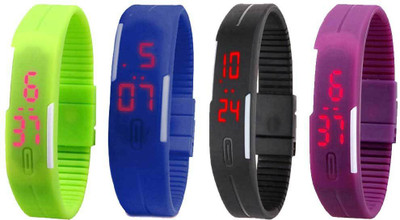 

NS18 Silicone Led Magnet Band Watch Combo of 4 Green, Blue, Black And Purple Watch - For Couple
