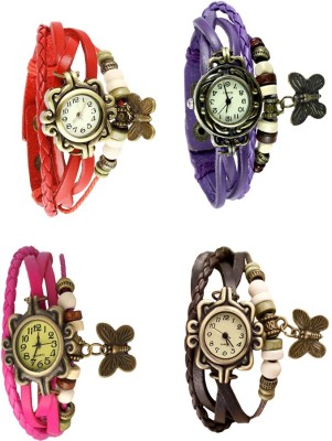 NS18 Vintage Butterfly Rakhi Combo of 4 Red, Pink, Purple And Brown Analog Watch  - For Women   Watches  (NS18)
