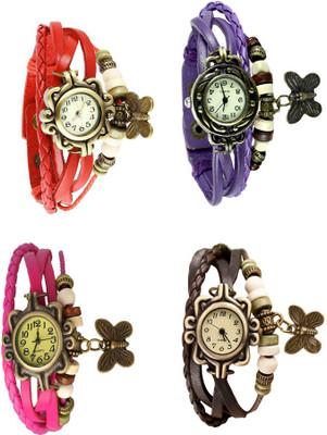 NS18 Vintage Butterfly Rakhi Combo of 4 Red, Pink, Purple And Brown Analog Watch  - For Women   Watches  (NS18)