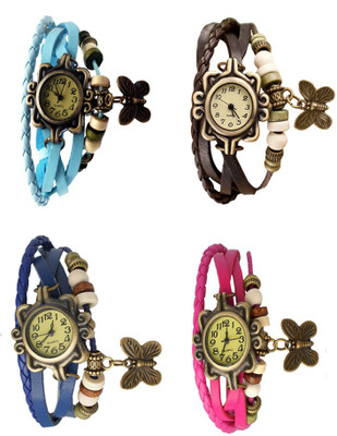 

Kissu Vintage Rakhi Combo of 4 Sky Blue, Blue, Brown And Pink Watch - For Women