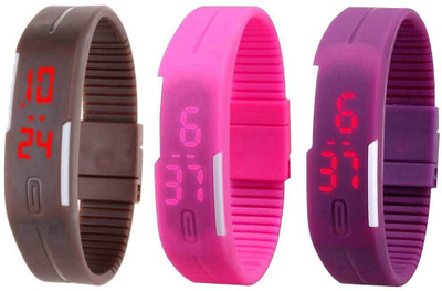 View NS18 Silicone Led Magnet Band Combo of 3 Brown, Pink And Purple Watch  - For Boys & Girls Wrist Watches Price Online(NS18)