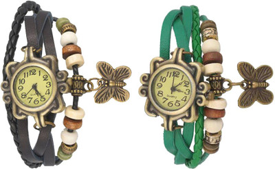 

NS18 Vintage Butterfly Rakhi Watch Combo of 2 Black And Green Watch - For Women